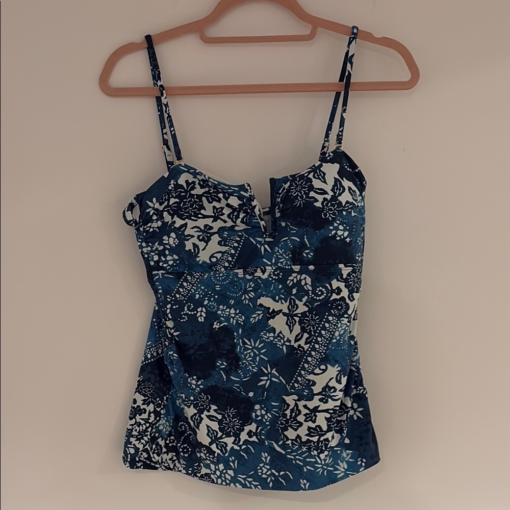 Lauren Ralph Lauren Blue and White Bustier Bikini Top